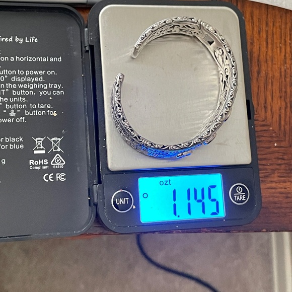 Robert Manse Signed 925 Sterling Silver 18K Onyx Cuff Bangle Bracelet - Picture 12 of 12